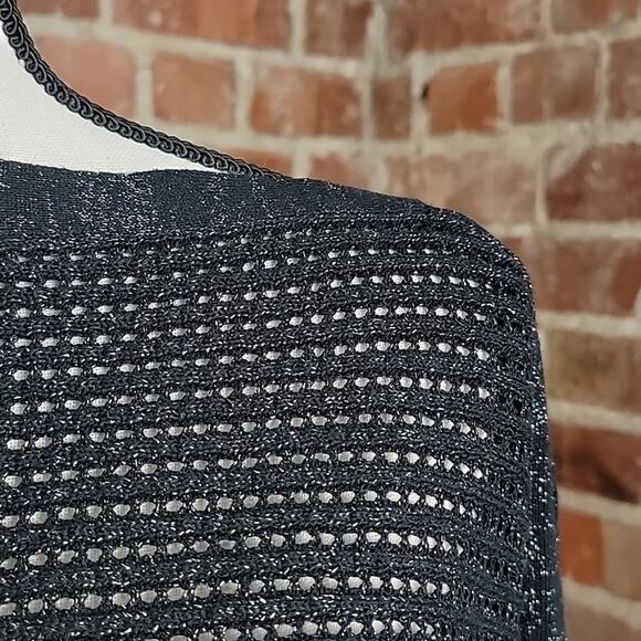 All Saints Women's Elle Metallic Jumper Black Open Knit Batwing Top XS - Picture 3 of 15